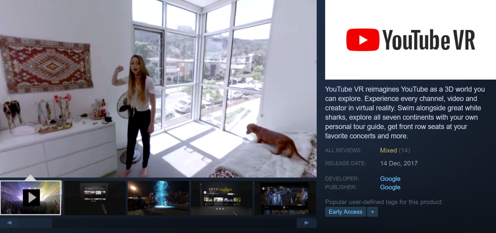 YouTube, Steam VR’de 360 ​​video uygulaması başlattı