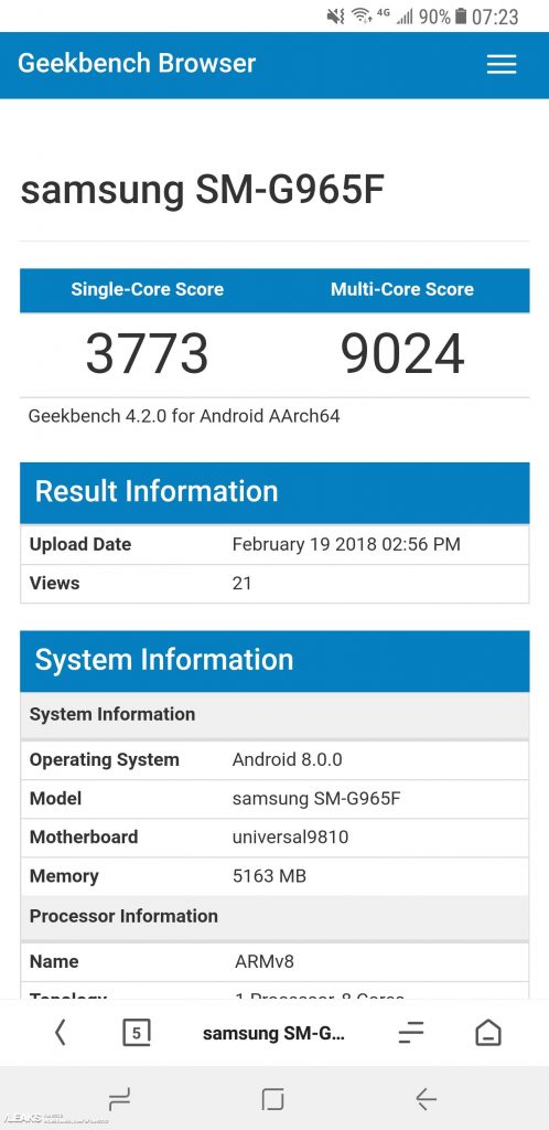 Galaxy S9 Geekbench