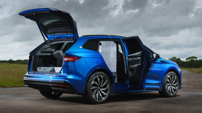 Skoda Enyaq için özel bir “Cargo” sürümü hazırlandı 91 skoda enyaq cargo rear quarter static doors open copy 660x371 1